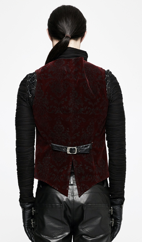 Gilet velours jacquard rouge baroque