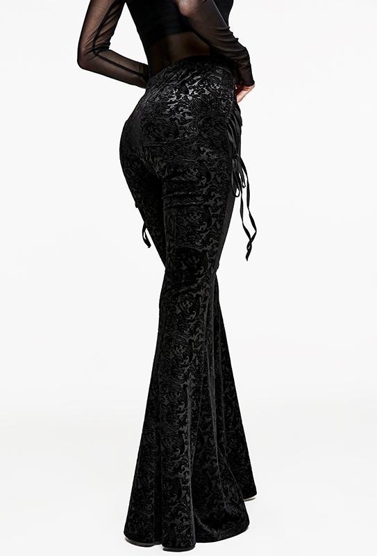 Pantalon évasé en velours jacquard Noir