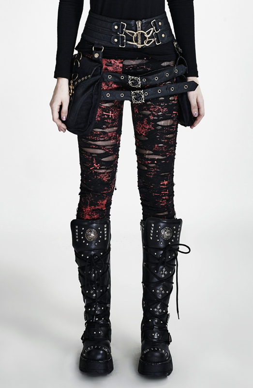 Leggings destroy imprimé crucifix Rouge Leggings destroy imprimé crucifix Rouge