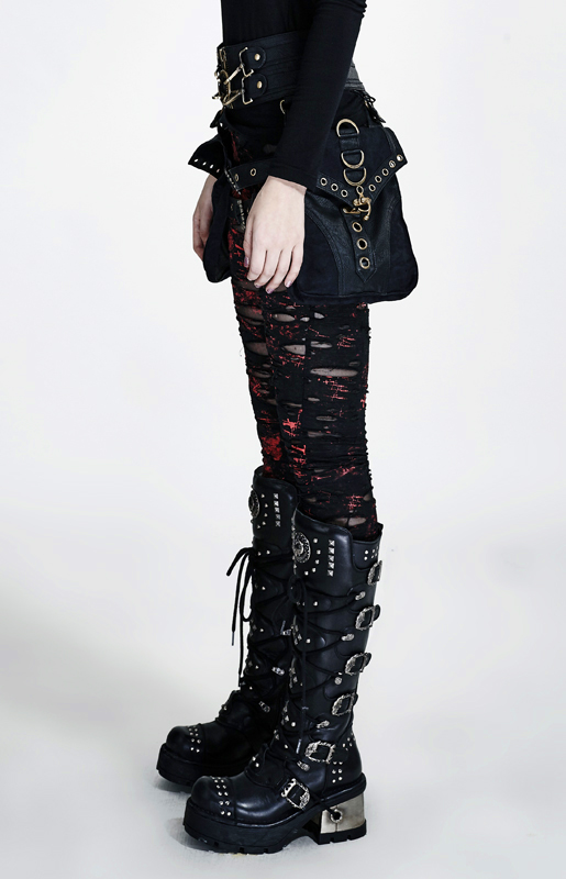 Leggings destroy imprimé crucifix Rouge Leggings destroy imprimé crucifix Rouge