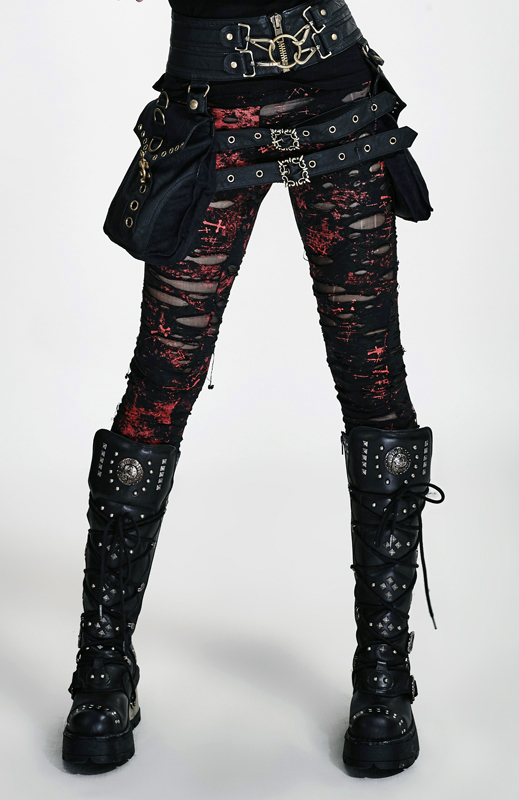 Leggings destroy imprimé crucifix Rouge Leggings destroy imprimé crucifix Rouge