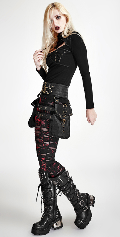 Leggings destroy imprimé crucifix Rouge Leggings destroy imprimé crucifix Rouge