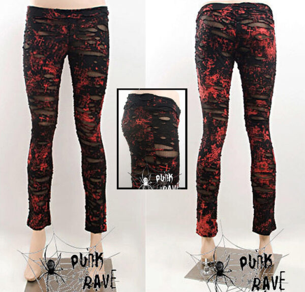 Leggings destroy imprimé crucifix Rouge Leggings destroy imprimé crucifix Rouge