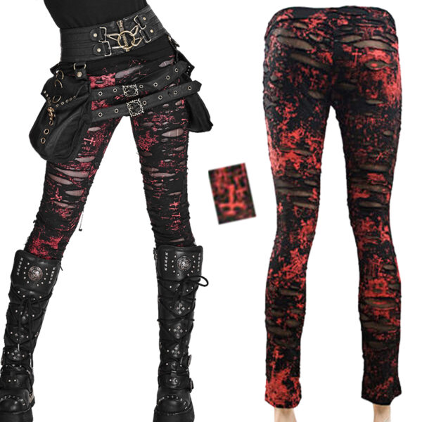 Leggings destroy imprimé crucifix Rouge Leggings destroy imprimé crucifix Rouge