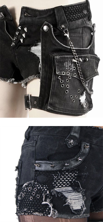 Short en jeans destroy à spikes