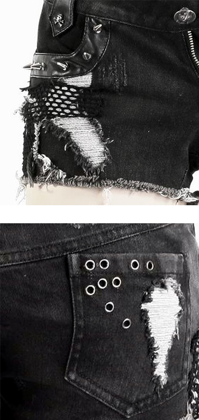 Short en jeans destroy à spikes