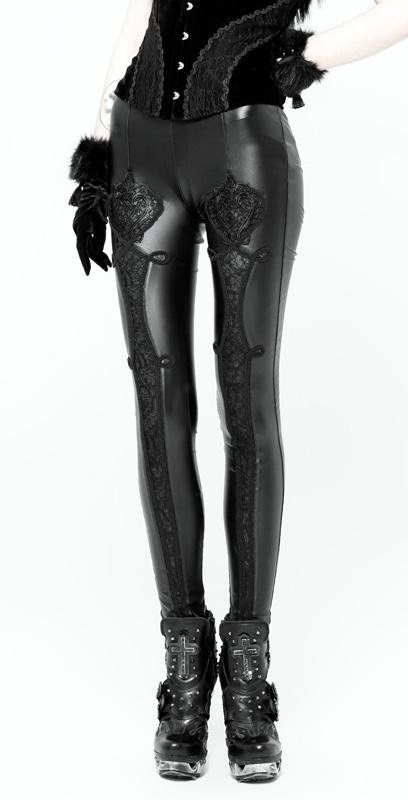 Pantalon en faux cuir à broderies Noir Pantalon en faux cuir à broderies Noir