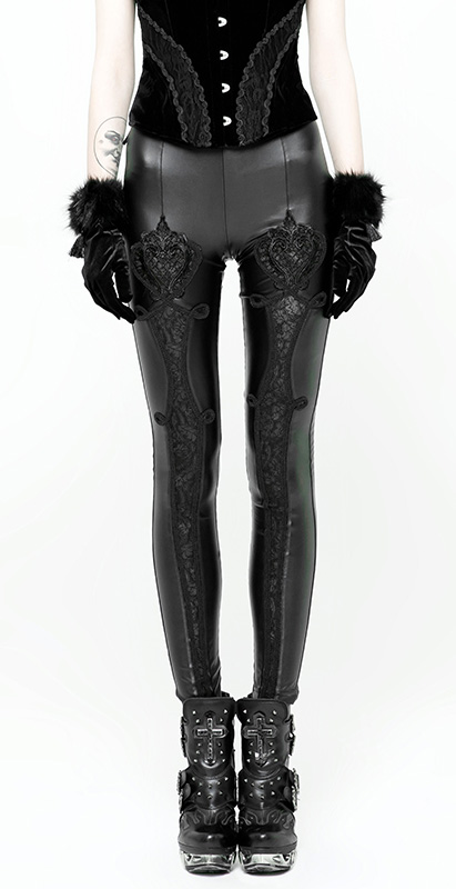 Pantalon en faux cuir à broderies Noir Pantalon en faux cuir à broderies Noir