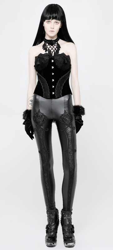 Pantalon en faux cuir à broderies Noir Pantalon en faux cuir à broderies Noir