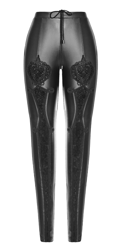 Pantalon en faux cuir à broderies Noir Pantalon en faux cuir à broderies Noir