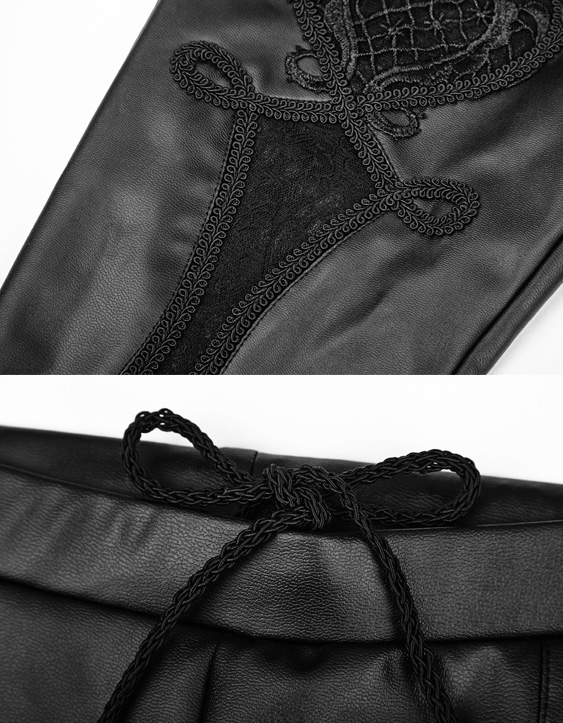 Pantalon en faux cuir à broderies Noir Pantalon en faux cuir à broderies Noir