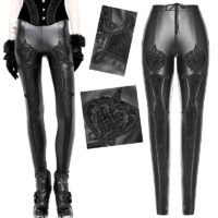Pantalon faux cuir broderie gothique Punk Rave WK-328-BK.