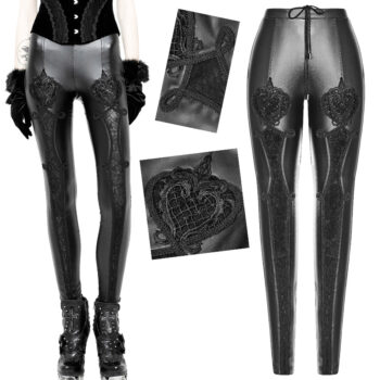 Pantalon en faux cuir à broderies Noir