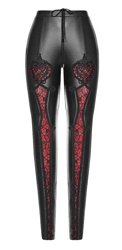 Pantalon en faux cuir à broderies Rouge