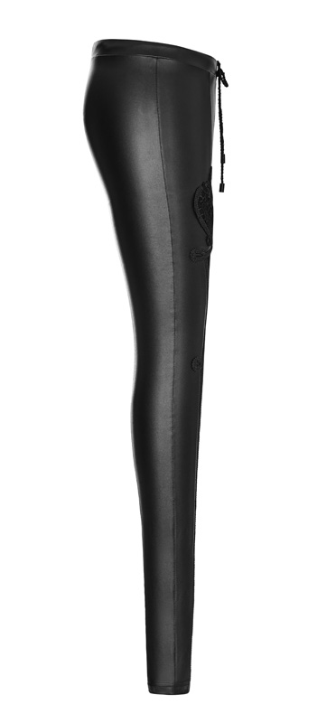 Pantalon en faux cuir à broderies Rouge