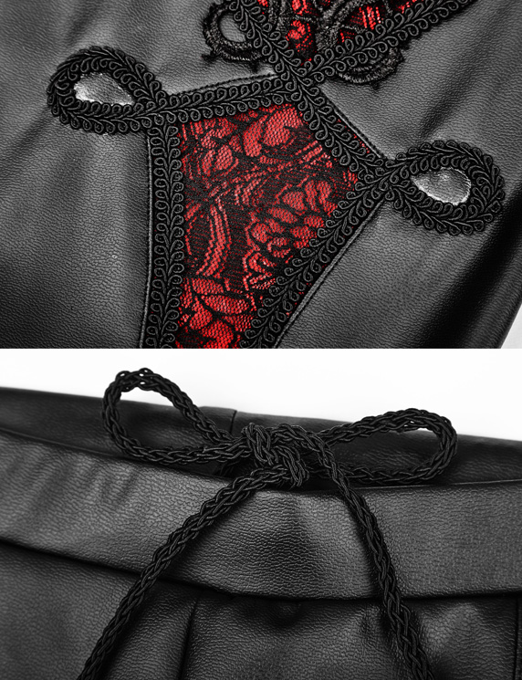 Pantalon en faux cuir à broderies Rouge