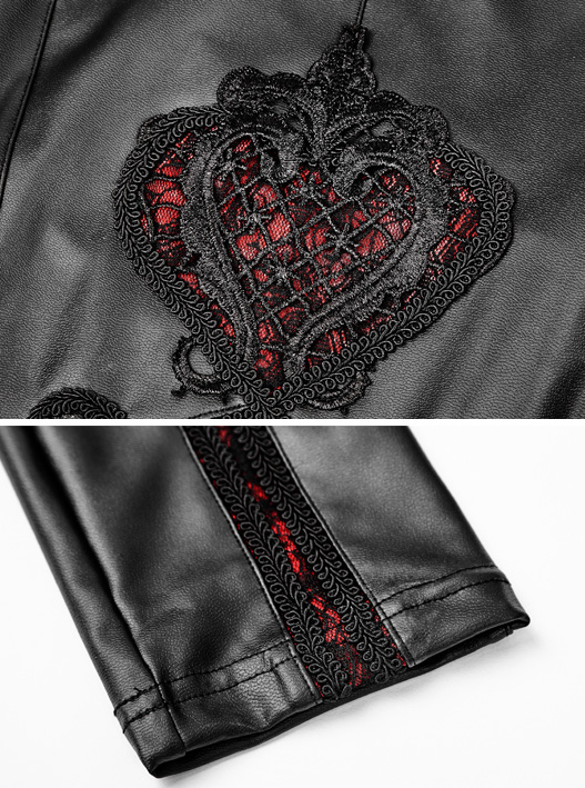 Pantalon en faux cuir à broderies Rouge