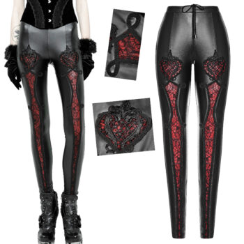 Pantalon en faux cuir à broderies Rouge