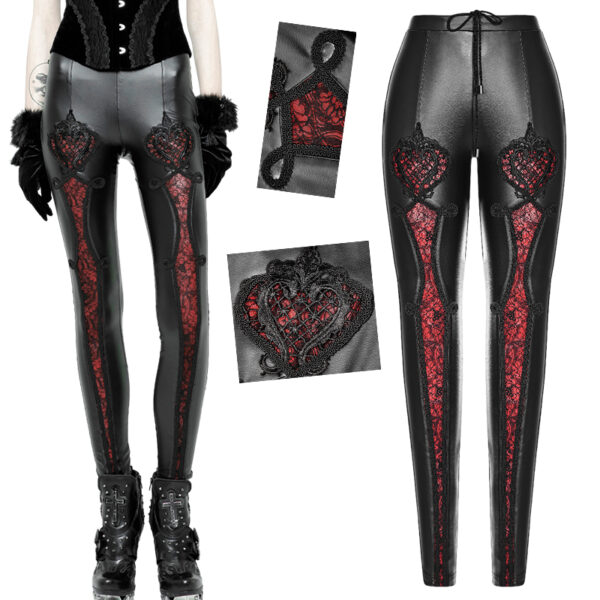 Pantalon en faux cuir à broderies Rouge