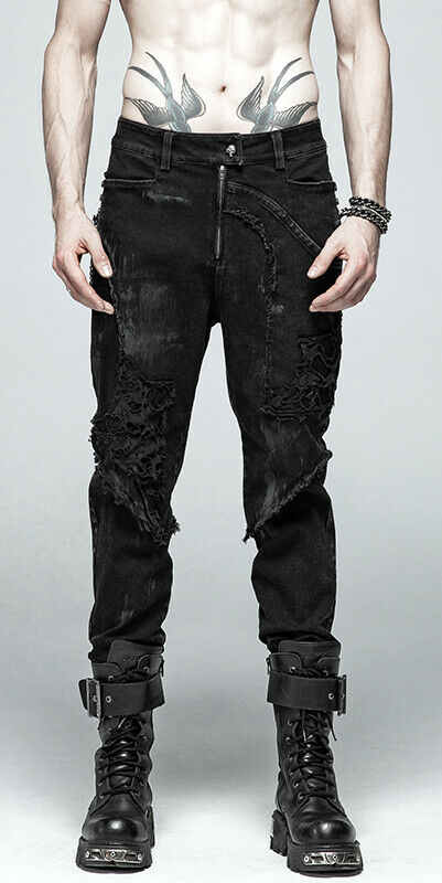 Jeans destroy à clous et grosse chaîne