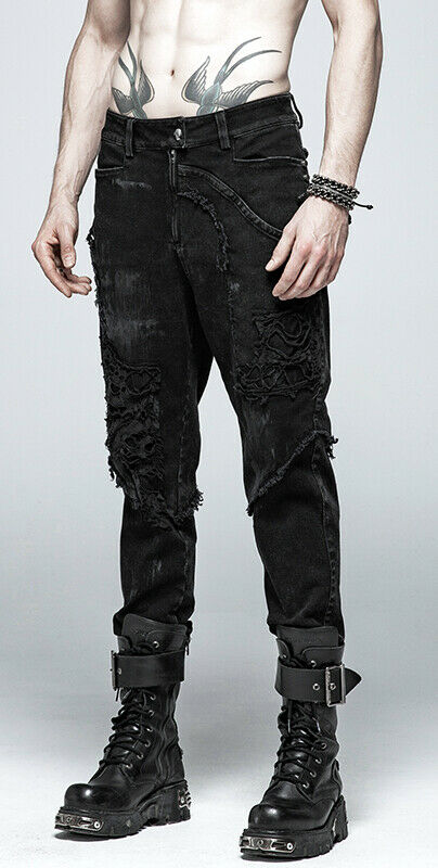 Jeans destroy à clous et grosse chaîne