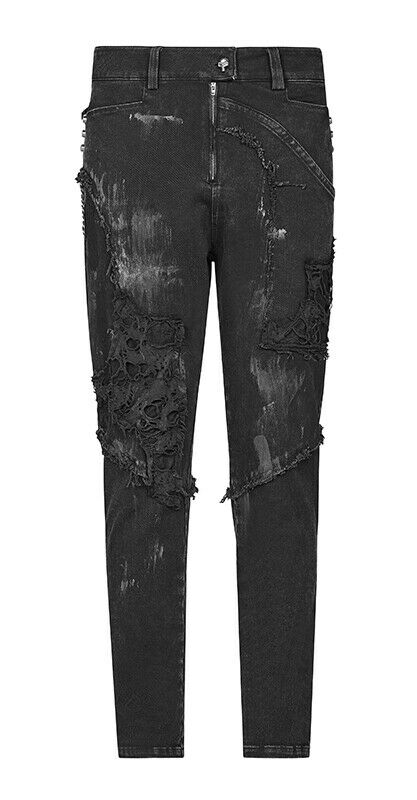 Jeans destroy à clous et grosse chaîne