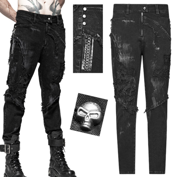 Jeans destroy à clous et grosse chaîne