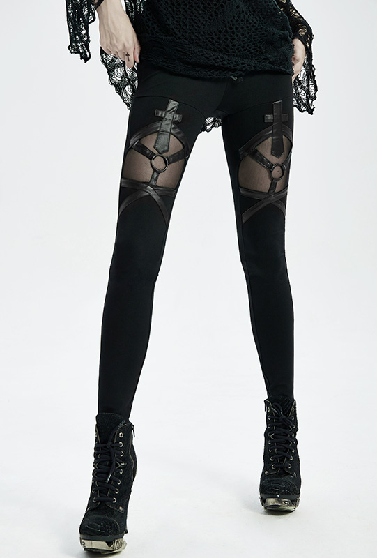 Leggings avec crucifix en faux cuir Leggings avec crucifix en faux cuir