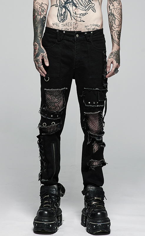 Jeans déchiré avec résille et clous