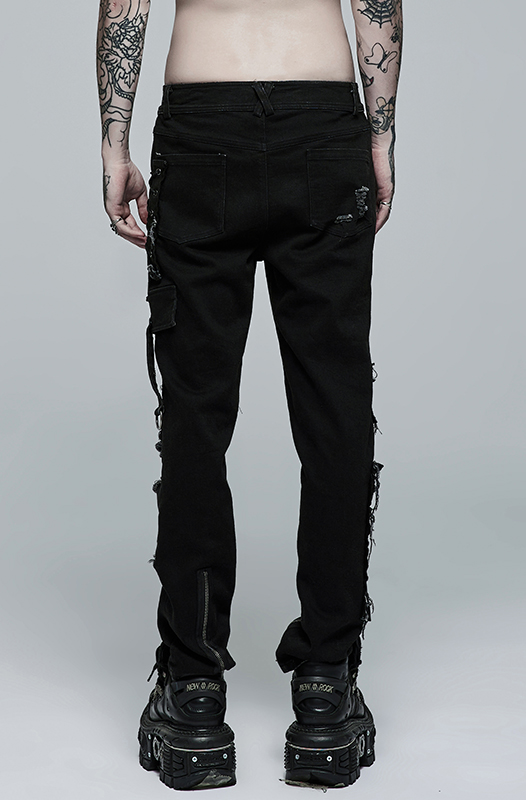 Jeans déchiré avec résille et clous