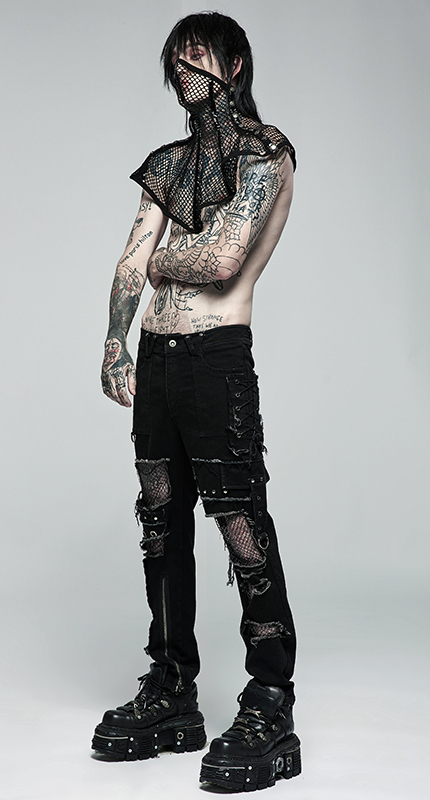 Jeans déchiré avec résille et clous