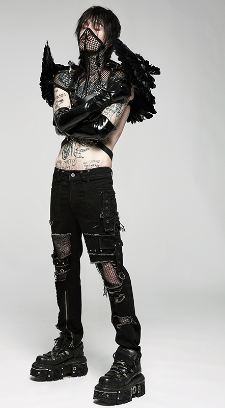 Jeans déchiré avec résille et clous