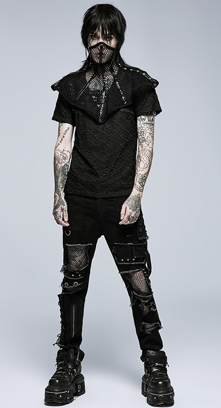 Jeans déchiré avec résille et clous