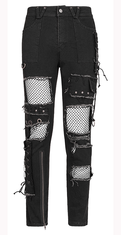 Jeans déchiré avec résille et clous