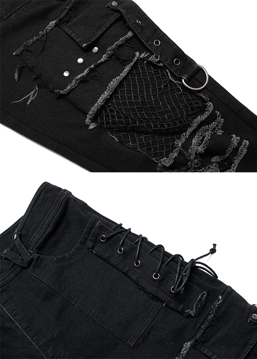 Jeans déchiré avec résille et clous