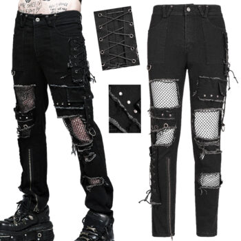 Jeans déchiré avec résille et clous Jeans déchiré avec résille et clous