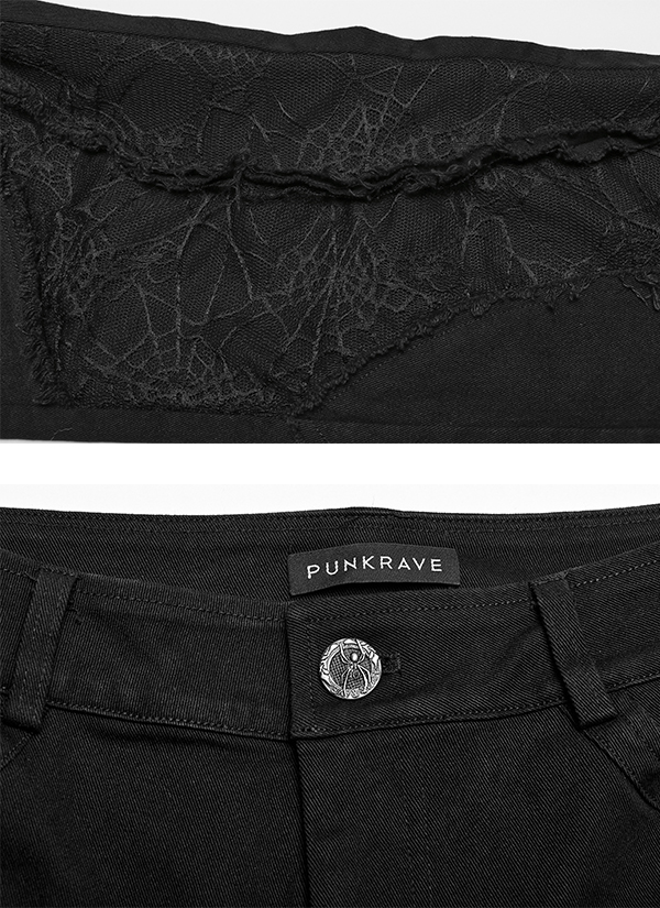 Jeans à laçages et dentelle toile d’araignée
