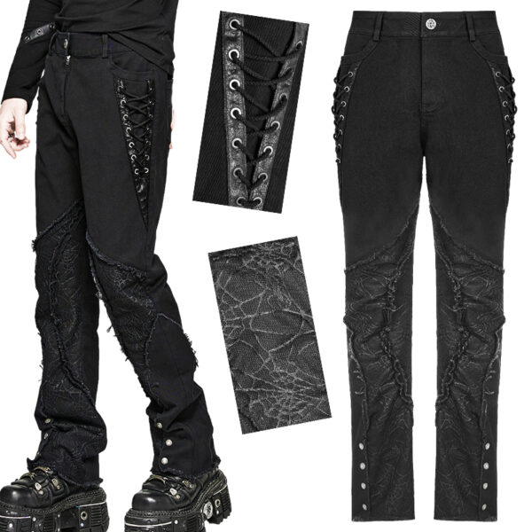 Jeans à laçages et dentelle toile d’araignée