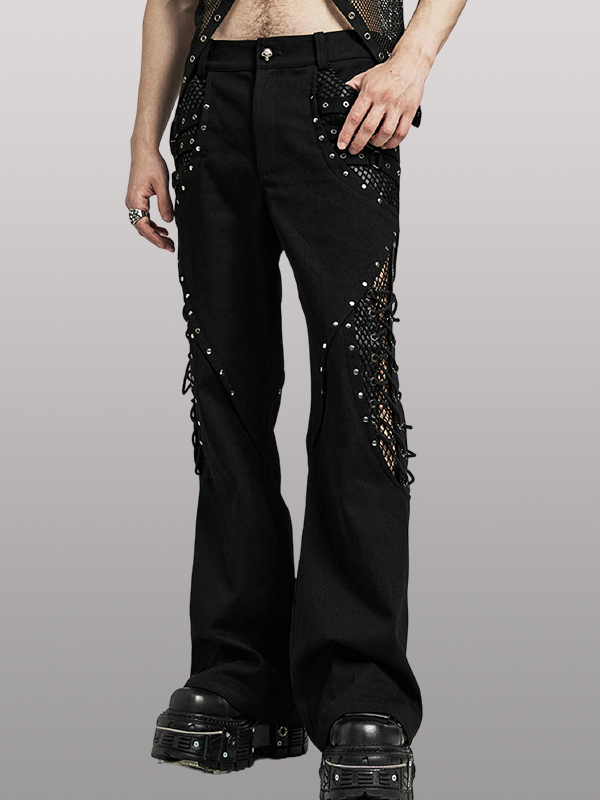 Pantalon flare avec résille et clous