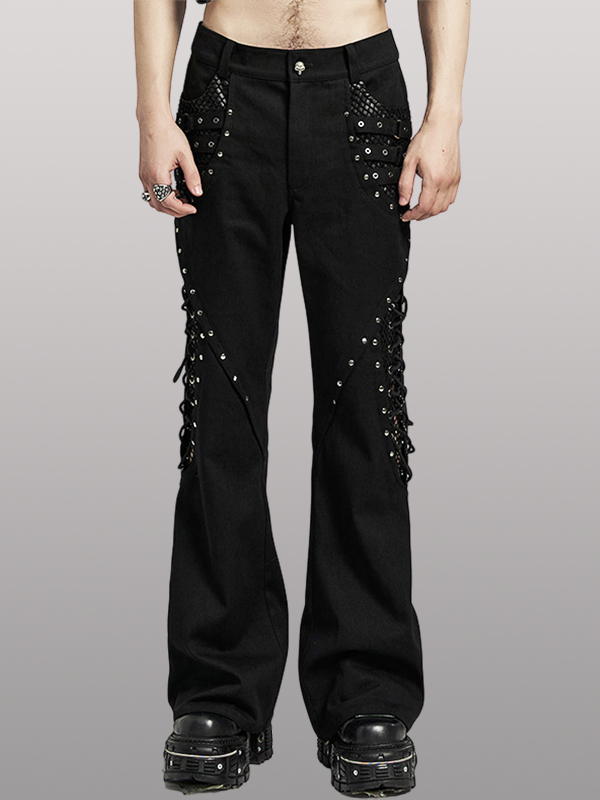 Pantalon flare avec résille et clous