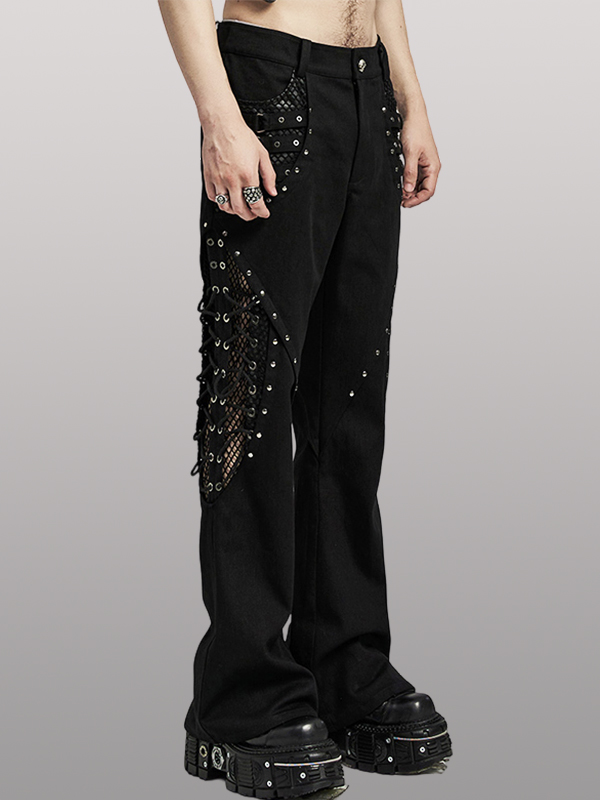 Pantalon flare avec résille et clous