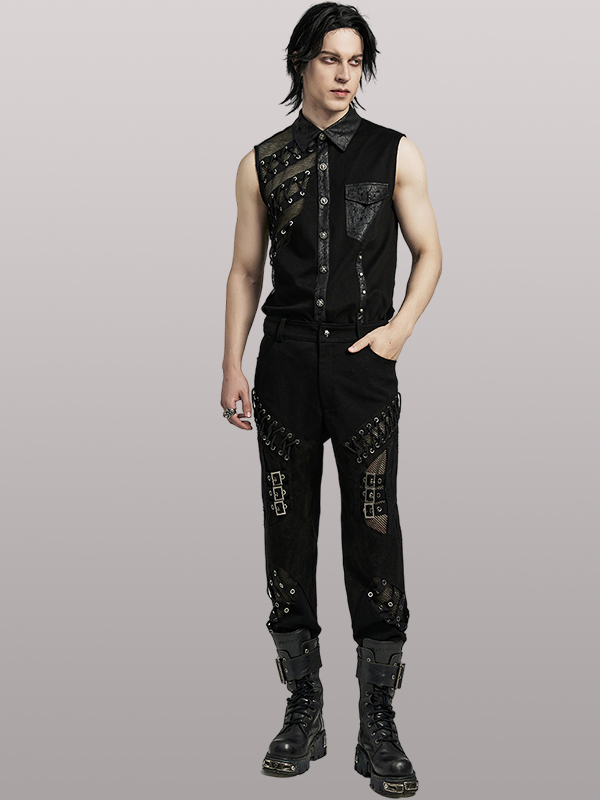 Pantalon lacé à résille et sangles