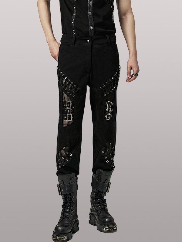 Pantalon lacé à résille et sangles