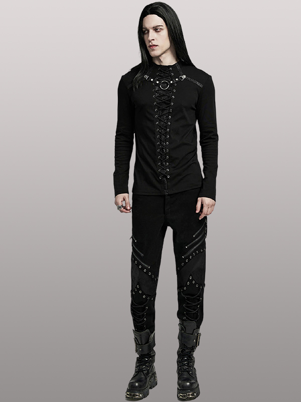 Pantalon à lacages et genouillères en cuir vegan Noir