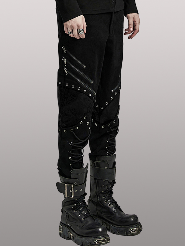 Pantalon à lacages et genouillères en cuir vegan Noir