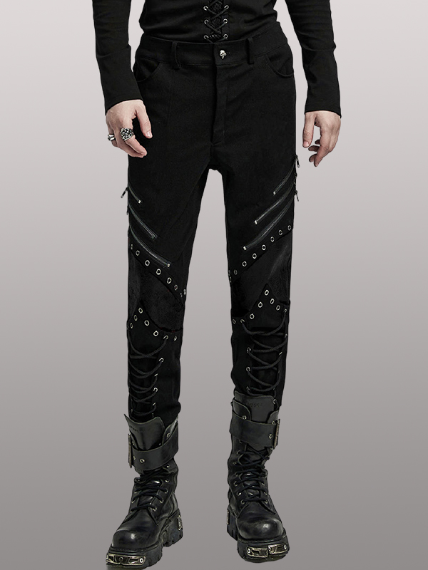 Pantalon à lacages et genouillères en cuir vegan Noir