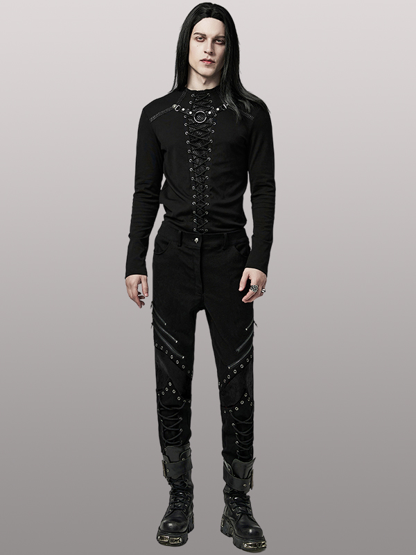 Pantalon à lacages et genouillères en cuir vegan Noir