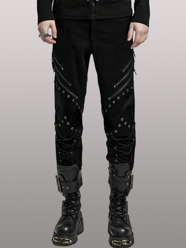 Pantalon à lacages et genouillères en cuir vegan Noir