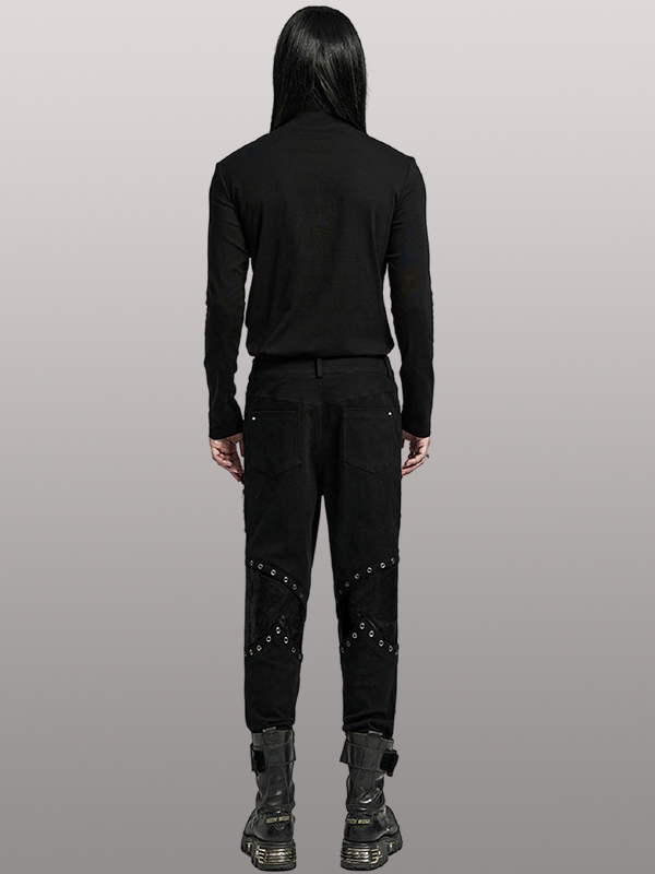 Pantalon à lacages et genouillères en cuir vegan Noir