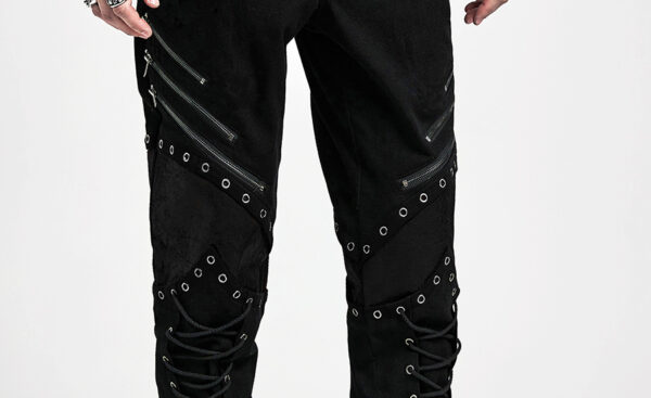 Pantalon à lacages et genouillères en cuir vegan Noir